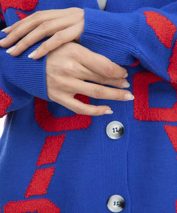 ژاکت طرحدار زنانه آبی کاربنی سوپردرای