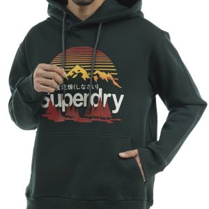 هودی چاپدار مردانه سبزتیره superdryM12A41602C